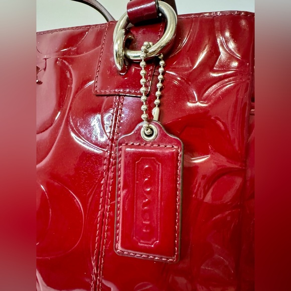Coach Embossed Signature Burgundy Patent Leather Shoulder Bag - Picture 7 of 16